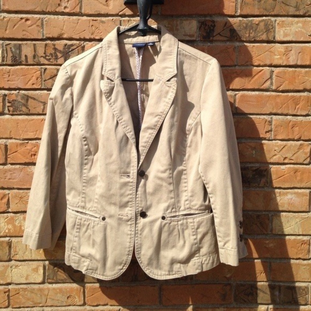 Sonoma Life + Style Womens Beige Blazer Three-Quarter Sleeve Suit Jacket Cream M